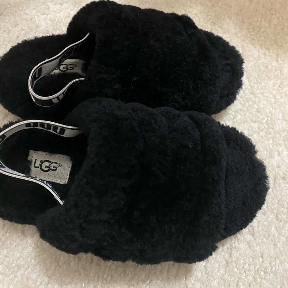 UGG Kids Fluff Slides with straps - Black Size 13 Girls